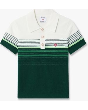 Casablanca Paris Boucle Stripe Short Sleeve Polo Shirt, By - Green