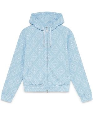 Casablanca Paris Pale And Jacquard Hooded Sweatshirt, By - Blue