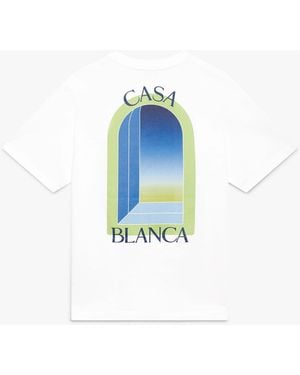 Casablanca Paris T-Shirt À Manches Courtes Blanc Et Vert Citron Arches - Blue