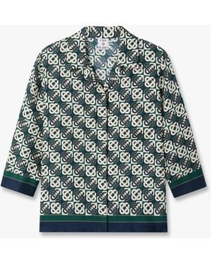 Casablanca Paris Check Monogram Pyjama Long Sleeve Silk Shirt, By - Green
