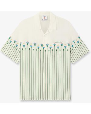 Casablanca Paris Floral Stripe Sporty Short Sleeve Shirt, By - White