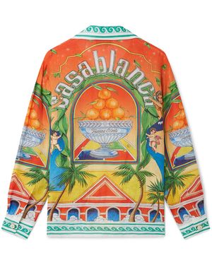Casablanca Paris Trophy Linen Long Sleeve Shirt, By - Orange