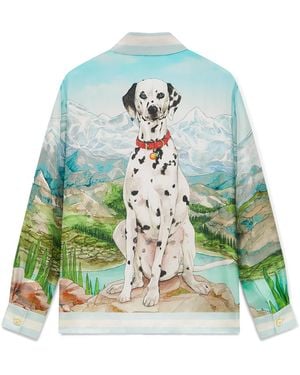 Casablanca Paris Chemise À Manches Longues En Soie Dalmatian A La Montagne - Green