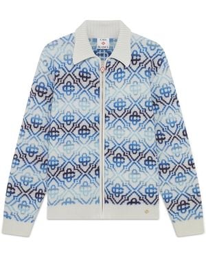 Casablanca Paris Cardigan À Manches Longues En Mérinos À Monogramme Space Dye - Blue