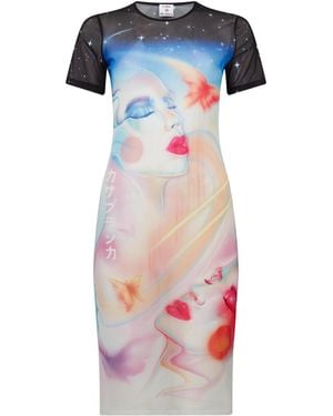 Casablanca Paris Robe À Manches Courtes En Mesh Galactic Connection - Blue