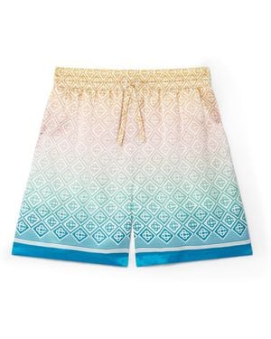 Casablanca Paris Gradient Monogram Silk Shorts, By - Blue