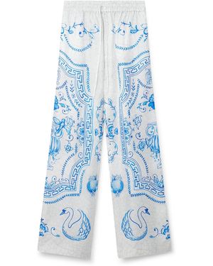 Casablanca Paris Plat A Dessert Silk Trousers, By - Blue