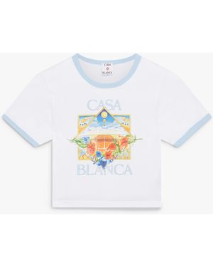 Casablanca Paris T-Shirt À Manches Courtes Tennis Landscape Ringer Baby - White