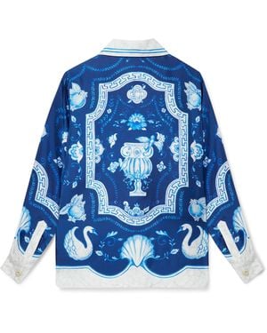 Casablanca Paris Plat A Dessert Bleu Cuban Collar Silk Shirt, Size By - Blue