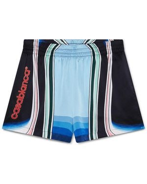 Casablanca Paris Gradient Mountain Silk Shorts, Size By - Blue