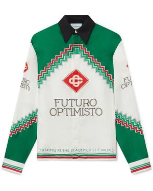 Casablanca Paris Chemise À Manches Longues En Soie Futuro Optimisto - Green