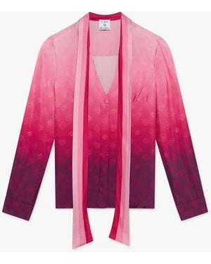 Casablanca Paris Aubergine Gradient Long Sleeve Scarf Silk Blouse, By - Pink