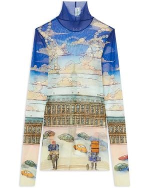 Casablanca Paris Place Casa Printed Mesh Top, By - Blue
