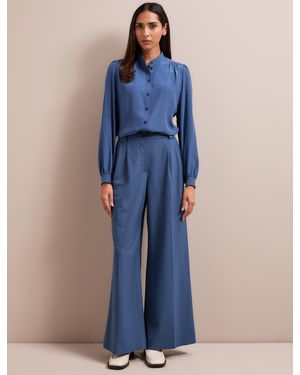 Cefinn Margot New Wool Wide Leg Trouser - Blue