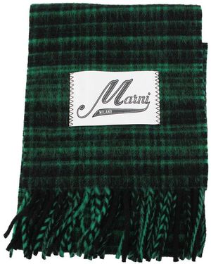 Marni Sciarpa A Quadri Con Frange - Verde