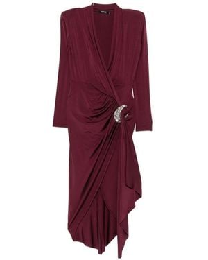 Amen Abito Midi Drappeggiato Bordeaux Con Cristalli - Viola