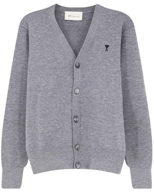 Ami Paris Cardigan Con Scollo A V Ami De Coeur - Grigio