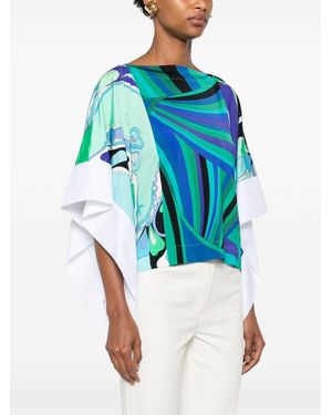Emilio Pucci Top Kaftano Con Stampa - Blu