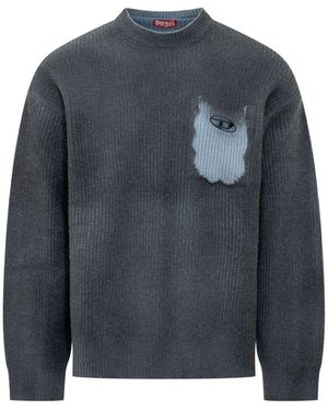DIESEL Maglione Grigio Medio A Costine Girocollo - Blu