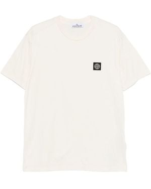 Stone Island Maglietta Girocollo Con Logo - Bianco