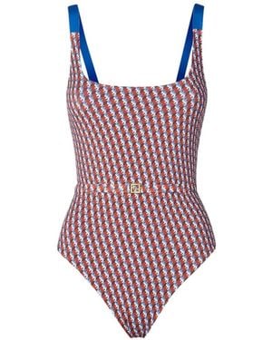 Fendi Costume Intero Ff Waves Con Cintura - Rosso