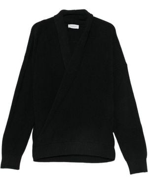 Laneus Maglione A Coste Con Chiusura A Portafoglio - Nero