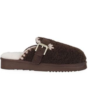 Mou Curly Sheepskin Clog Slipper - Marrone