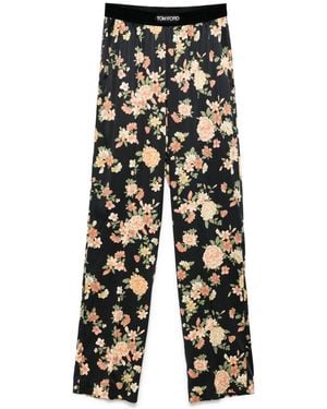 Tom Ford Pantaloni Pigiama A Fiori - Bianco