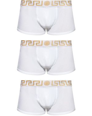 Versace Set Boxer Aderenti Con Bordo Greca - Bianco