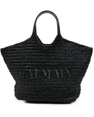 Balmain Borsa A Tracolla Intrecciata Con Logo Ricamato - Nero