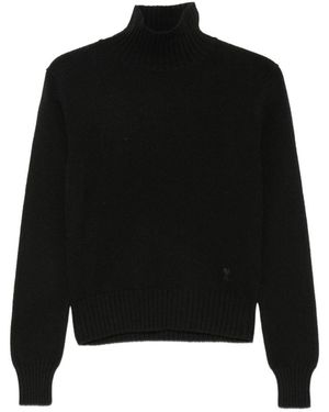 Ami Paris Maglione Ami De Coeur A Collo Alto - Nero