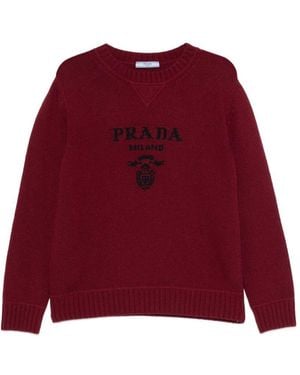 Prada Maglione A Coste Con Logo - Rosso