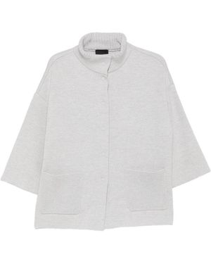 Anneclaire Cardigan A Collo Alto Con Tasche Applicate - Bianco