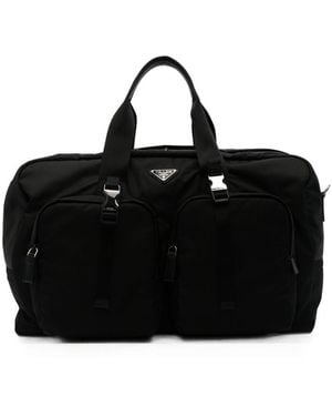 Prada Borsa Viaggio Re-Nylon Con Placca Logo - Nero