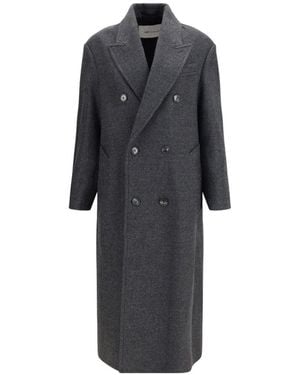 Ami Paris Cappotto Lungo Doppiopetto Con Revers A Lancia All - Nero