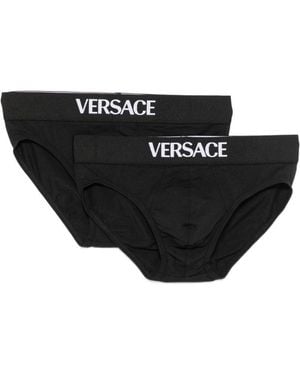 Versace Slip Con Logo E Fascia - Nero