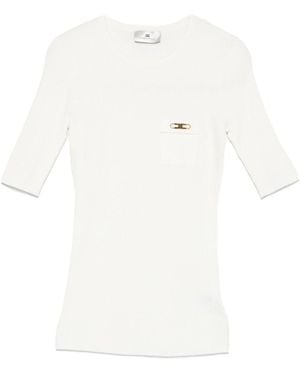 Elisabetta Franchi Maglia A Mezza Manica - Bianco