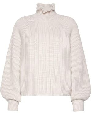 Max Mara Maglione A Coste Con Ruches - Bianco