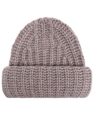 Lisa Yang Ribbed Knit Beanie Hat - Purple