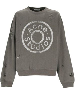 Acne Studios Logo Printed Distressed Sweatshirt - Grey