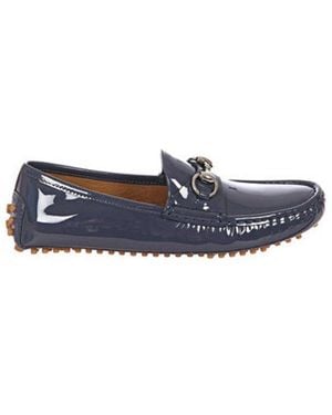 Gucci Glossy Finish Horsebit Slip-On Loafers - Blue