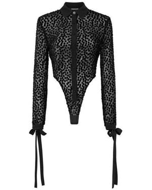 Roberto Cavalli Polka-Dot Shirt-Style Bodysuit - Black