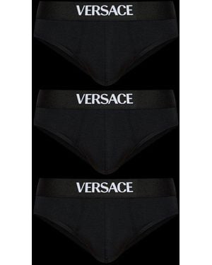 Versace Logo Intarsia Pack Of Three Briefs - Black