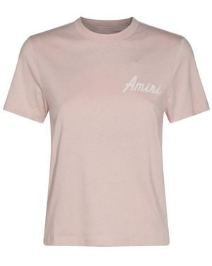 Amiri Logo Printed Crewneck T-Shirt - Pink