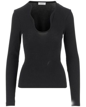 Tシャツ・カットソー Ferragamo Cotton Top With Shaped Neckline black Ferragamo Rippled-Neckline Top in Black | Lyst