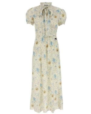 Miu Miu Pattern-Printed Short-Sleeved Dress - White