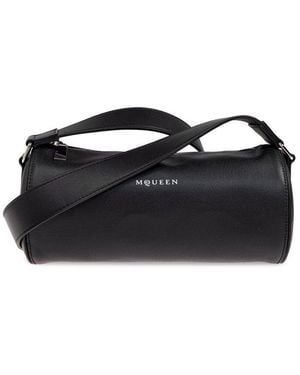McQueen Logo Printed Zipped Shoulder Bag - Black