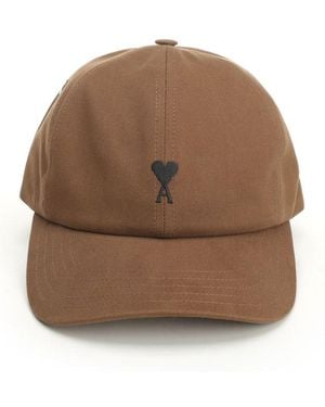 Ami Paris Ami De Coeur Cotton Hat - Brown