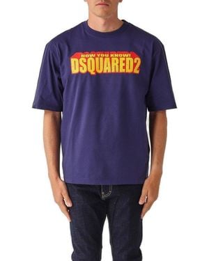 DSquared² Wash Loose Fit Slogan T-Shirt - Blue