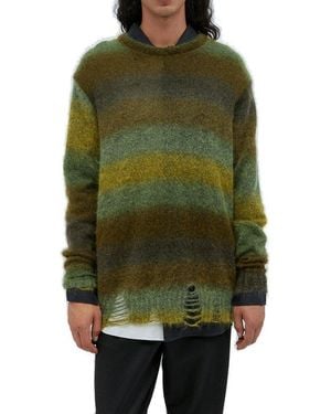 Song For The Mute Distressed Striped Oversized Jumper - Green